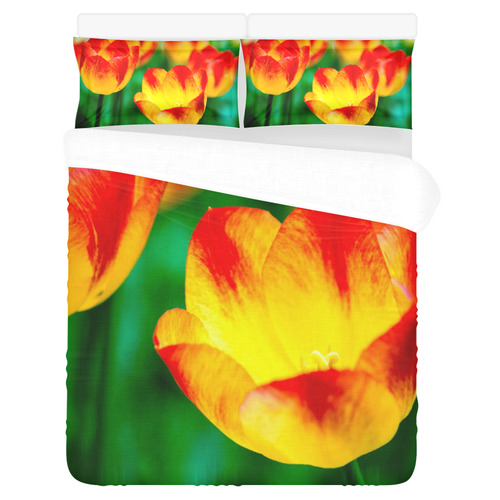 tulip flower flora red yellow green color spring 3-Piece Bedding Set