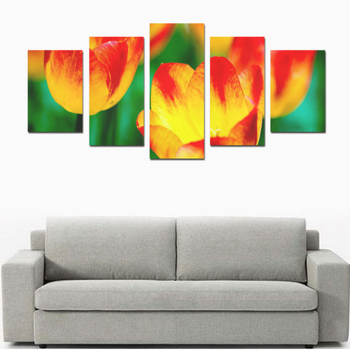 tulip flower flora red yellow green color spring Canvas Print Sets D (No Frame)