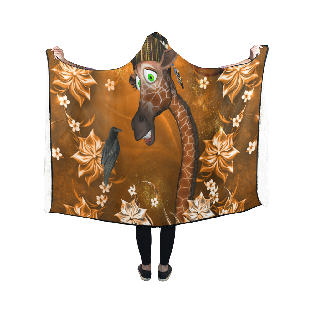 Funny giraffe with feathers Hooded Blanket 50''x40''