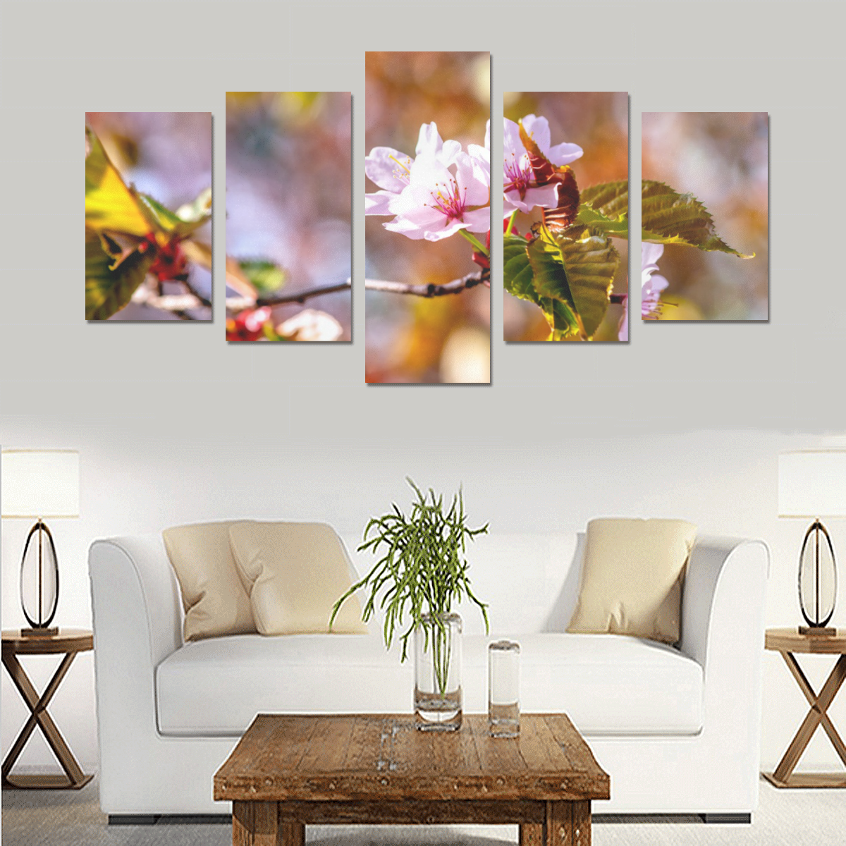 sakura cherry blossom flower spring flora pink Canvas Print Sets C (No Frame)