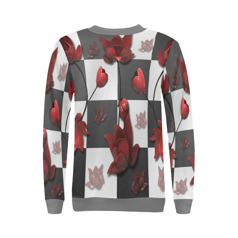 Burnt Crimson Flora All Over Print Crewneck Sweatshirt for Women (Model H18)