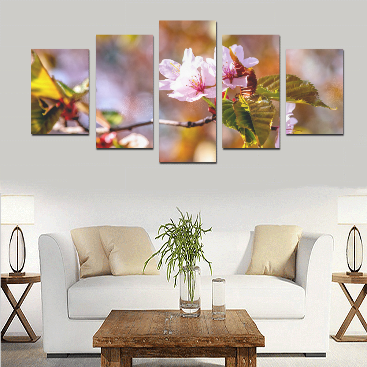 sakura cherry blossom flower spring flora pink Canvas Print Sets D (No Frame)