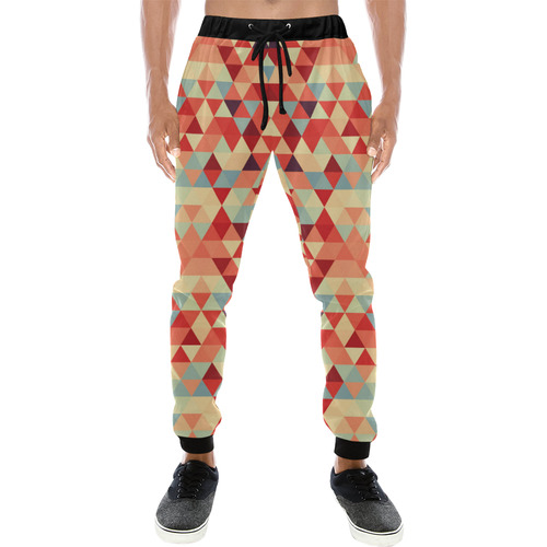 Modern Hipster TRINAGLES pattern red blue beige Men's All Over Print Sweatpants (Model L11)