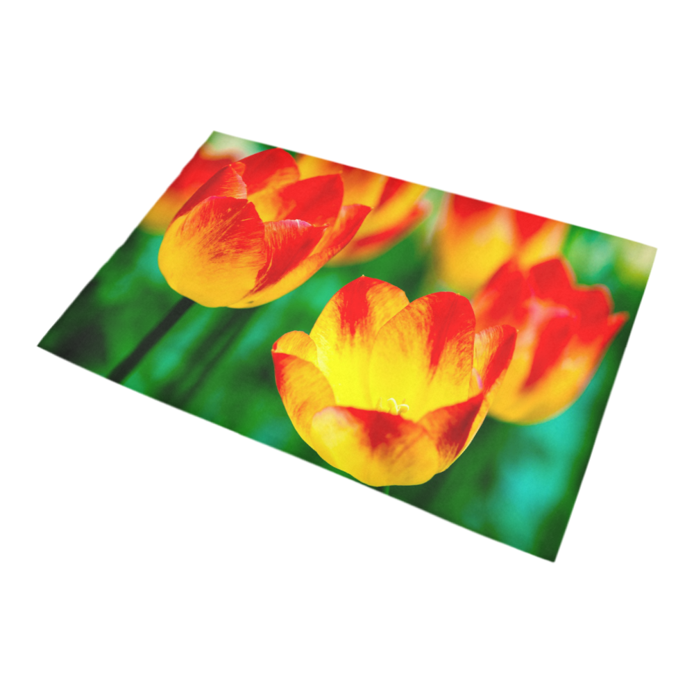 tulip flower flora red yellow green color spring Bath Rug 20''x 32''