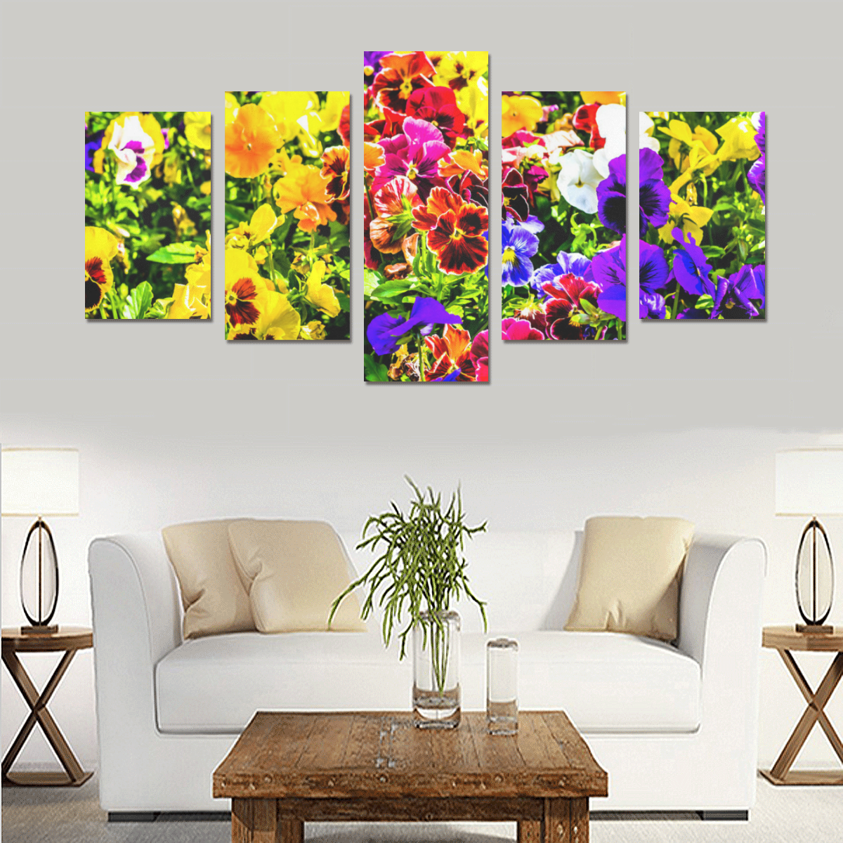 Viola Tricolor Flower colorful beautiful spring Canvas Print Sets C (No Frame)