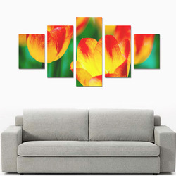 tulip flower flora red yellow green color spring Canvas Print Sets B (No Frame)