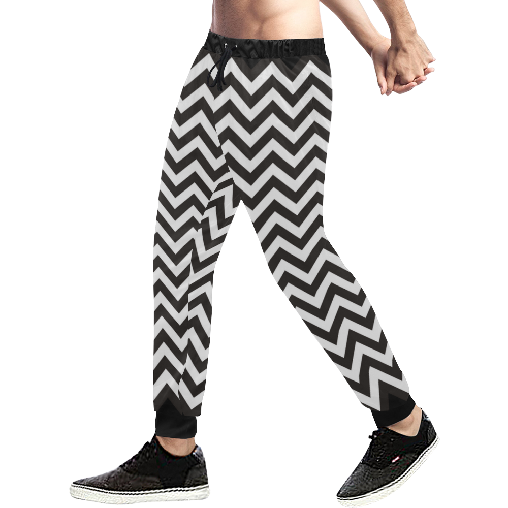HIPSTER zigzag chevron pattern black & white Men's All Over Print Sweatpants (Model L11)