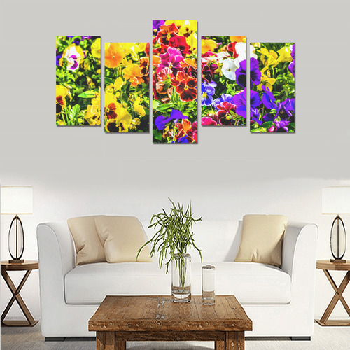 Viola Tricolor Flower colorful beautiful spring Canvas Print Sets E (No Frame)
