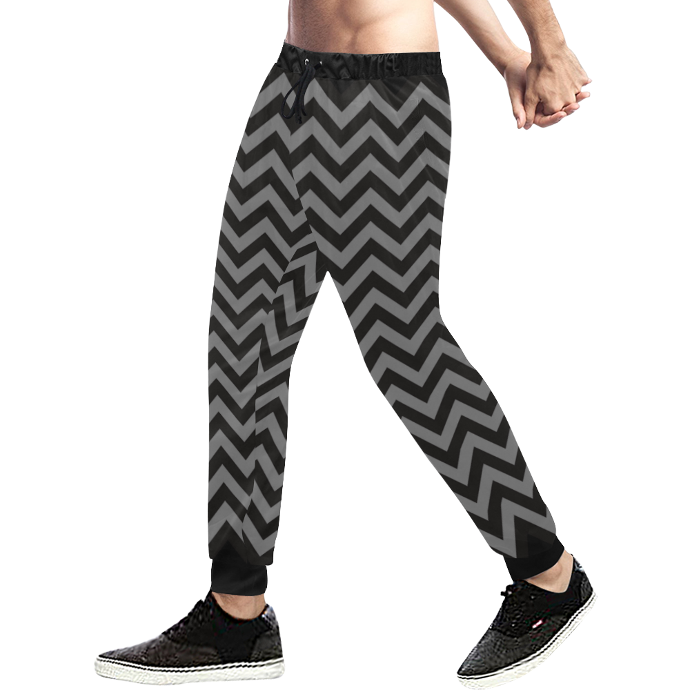 Chevron ZigZag black & white transparent Men's All Over Print Sweatpants (Model L11)