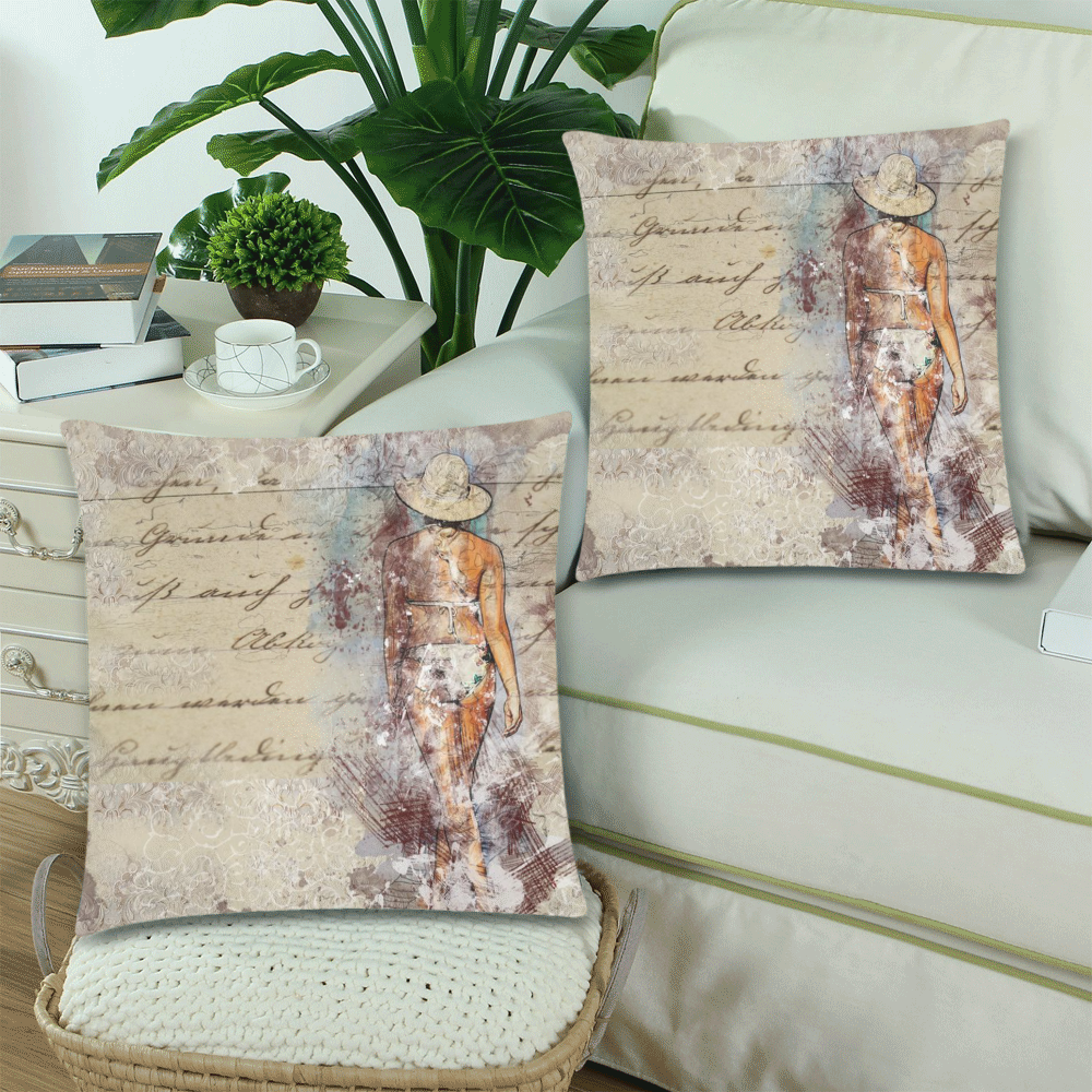 Pillows 18 x 18 Collage Woman in Bikini by Tell3People Custom Zippered Pillow Cases 18"x 18" (Twin Sides) (Set of 2)