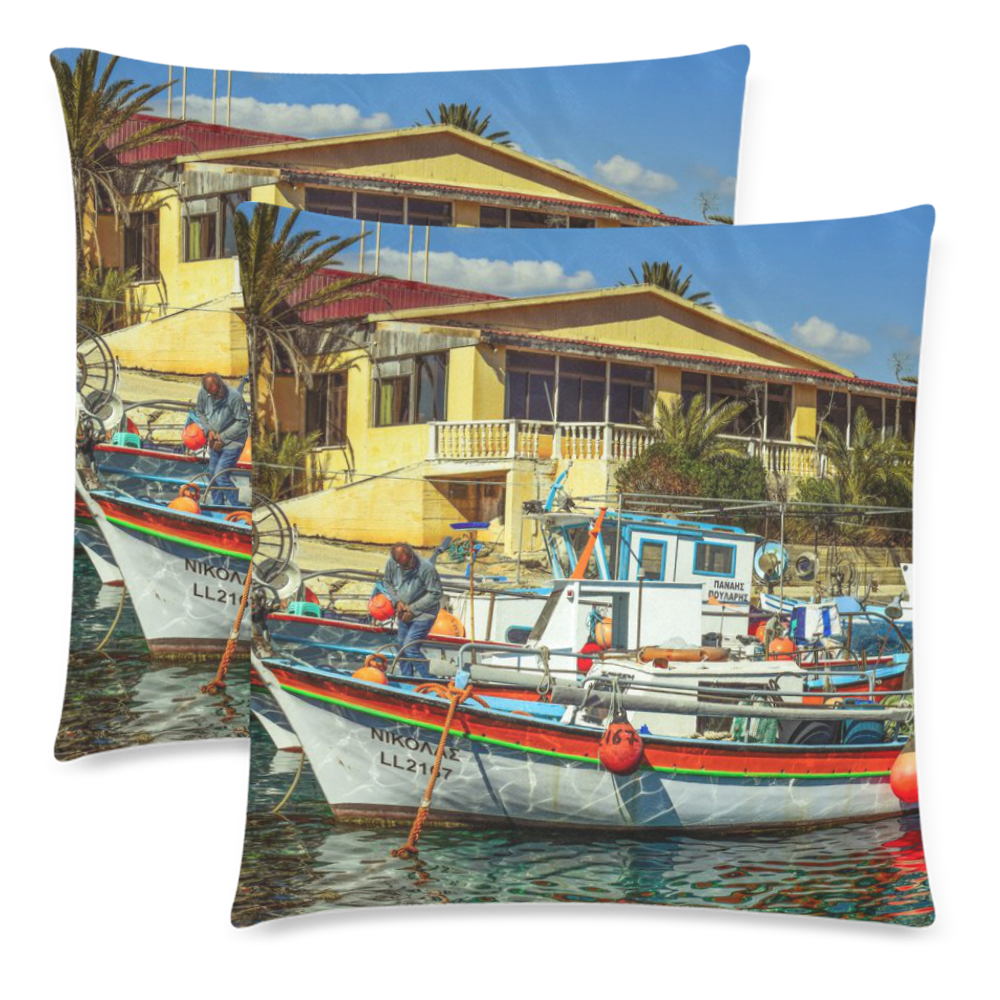Pillows 18 x 18 Zippered Boats Docked by Tell3People Custom Zippered Pillow Cases 18"x 18" (Twin Sides) (Set of 2)