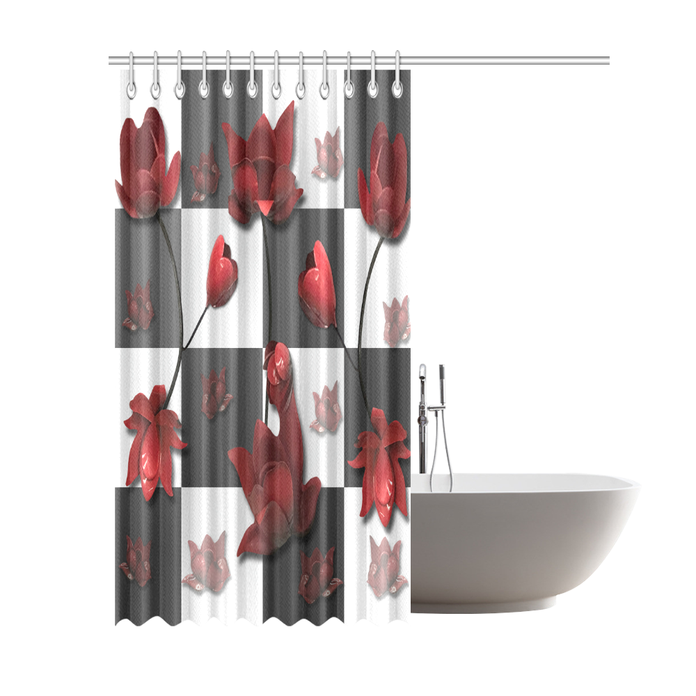 Burnt Crimson Flora Shower Curtain 69"x84"