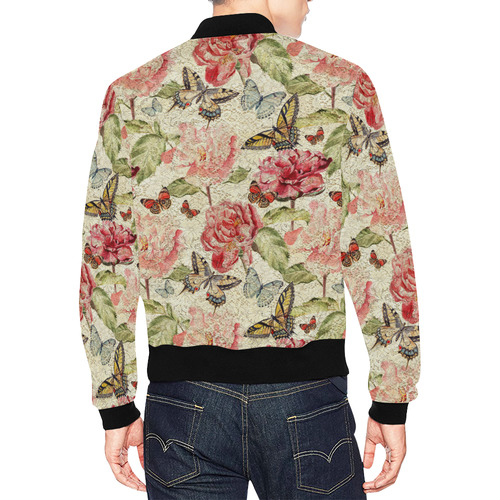 Watercolor Vintage Flowers Butterflies Lace 1 All Over Print Bomber Jacket for Men (Model H19)