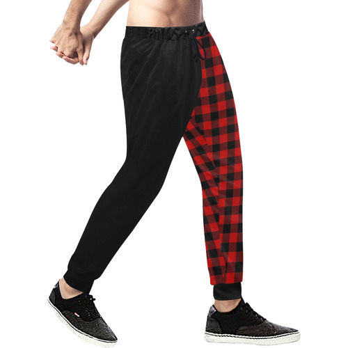 LUMBERJACK Squares Fabric - red black Men's All Over Print Sweatpants (Model L11)