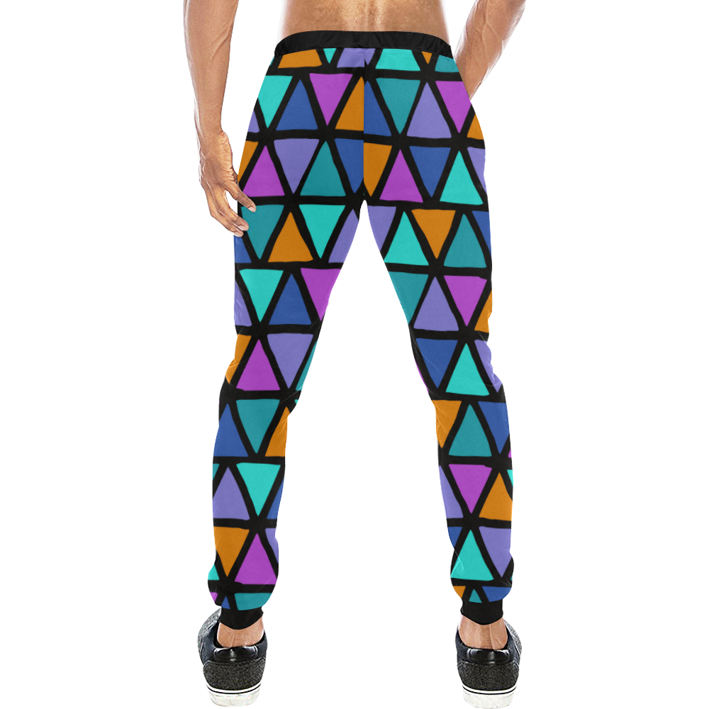 Modern colored TRINAGLES / PYRAMIDS pattern Men's All Over Print Sweatpants (Model L11)
