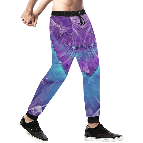 Abstract Fractal Painting - blue magenta pink Men's All Over Print Sweatpants (Model L11)