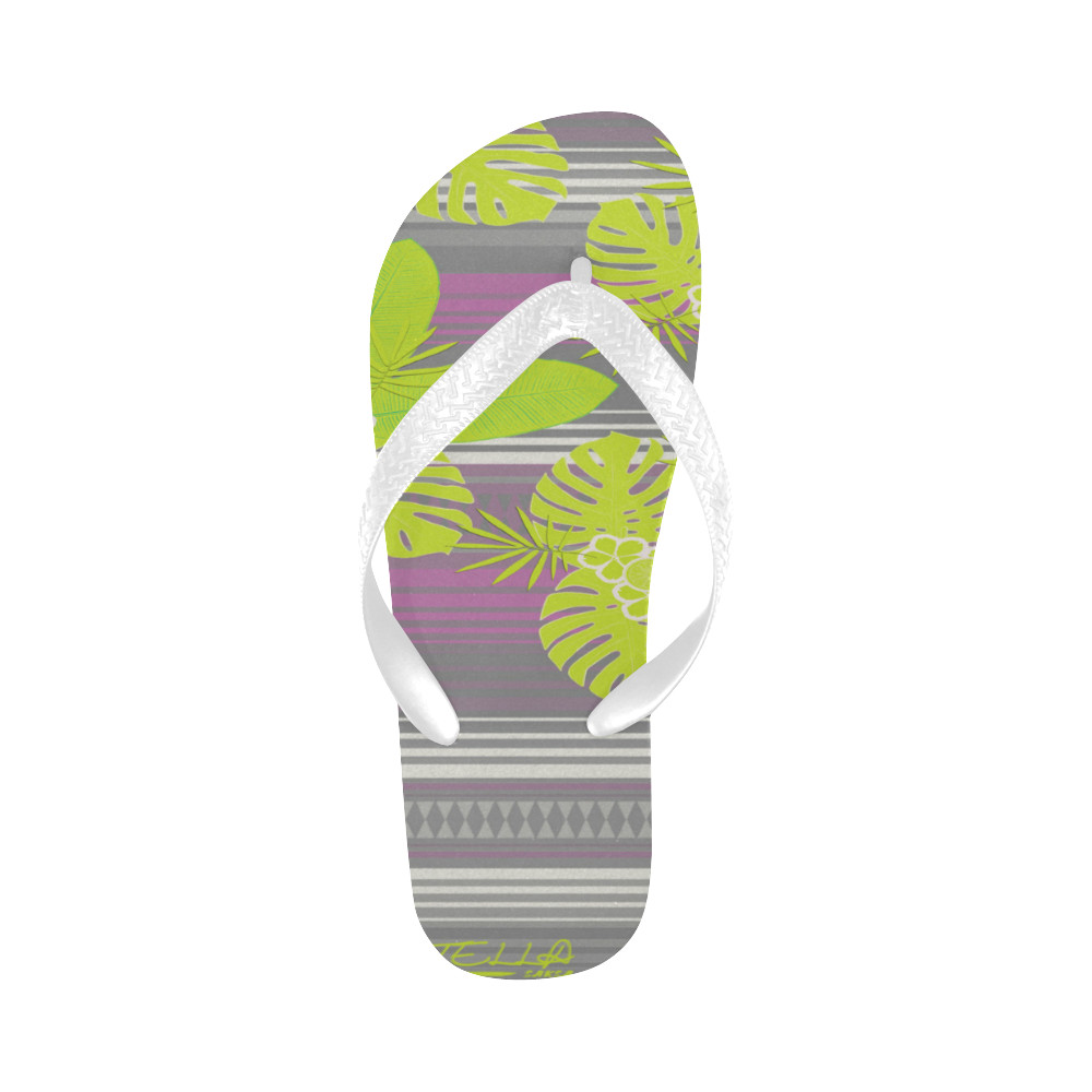 Loudly Lime Palm Stripes Flip Flops for Men/Women (Model 040)