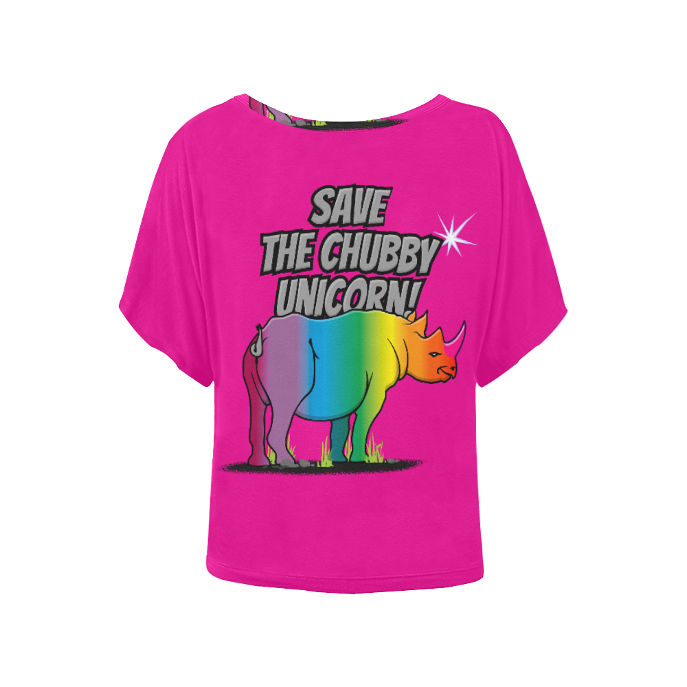 Rainbow Rhino - Save the Chubby Unicorn VAS2 Women's Batwing-Sleeved Blouse T shirt (Model T44)