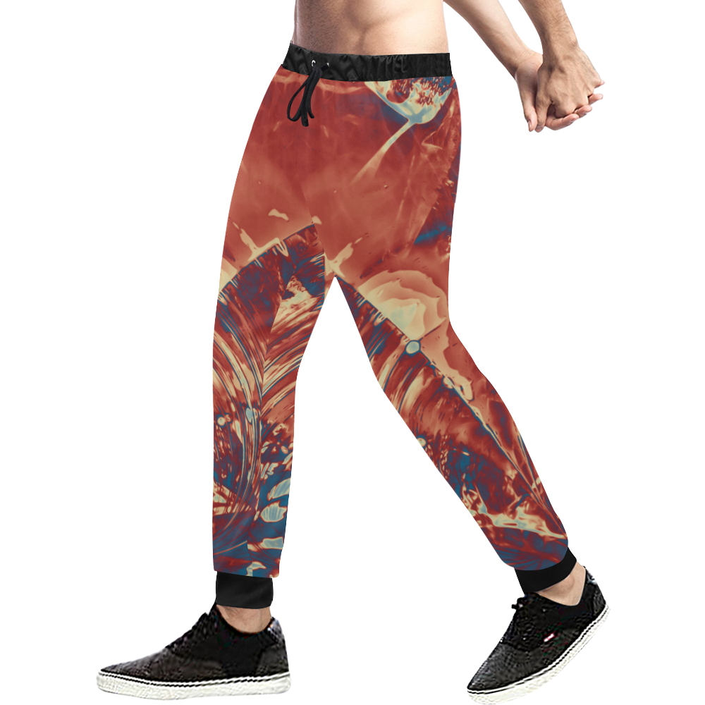 Abstract Fractal Painting - dark red blue beige Men's All Over Print Sweatpants (Model L11)