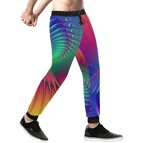 PSYCHEDELIC FRACTAL SPIRAL - Neon Colored Men's All Over Print Sweatpants (Model L11)