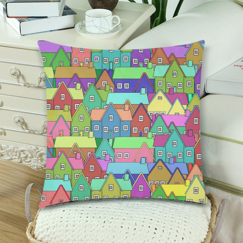 Pillows 18 x 18 Colorful Neighborhood houses by Tell3People Custom Zippered Pillow Cases 18"x 18" (Twin Sides) (Set of 2)