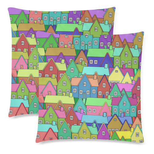 Pillows 18 x 18 Colorful Neighborhood houses by Tell3People Custom Zippered Pillow Cases 18"x 18" (Twin Sides) (Set of 2)