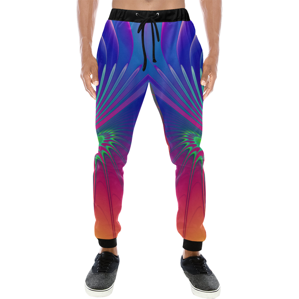 PSYCHEDELIC FRACTAL SPIRAL - Neon Colored Men's All Over Print Sweatpants (Model L11)