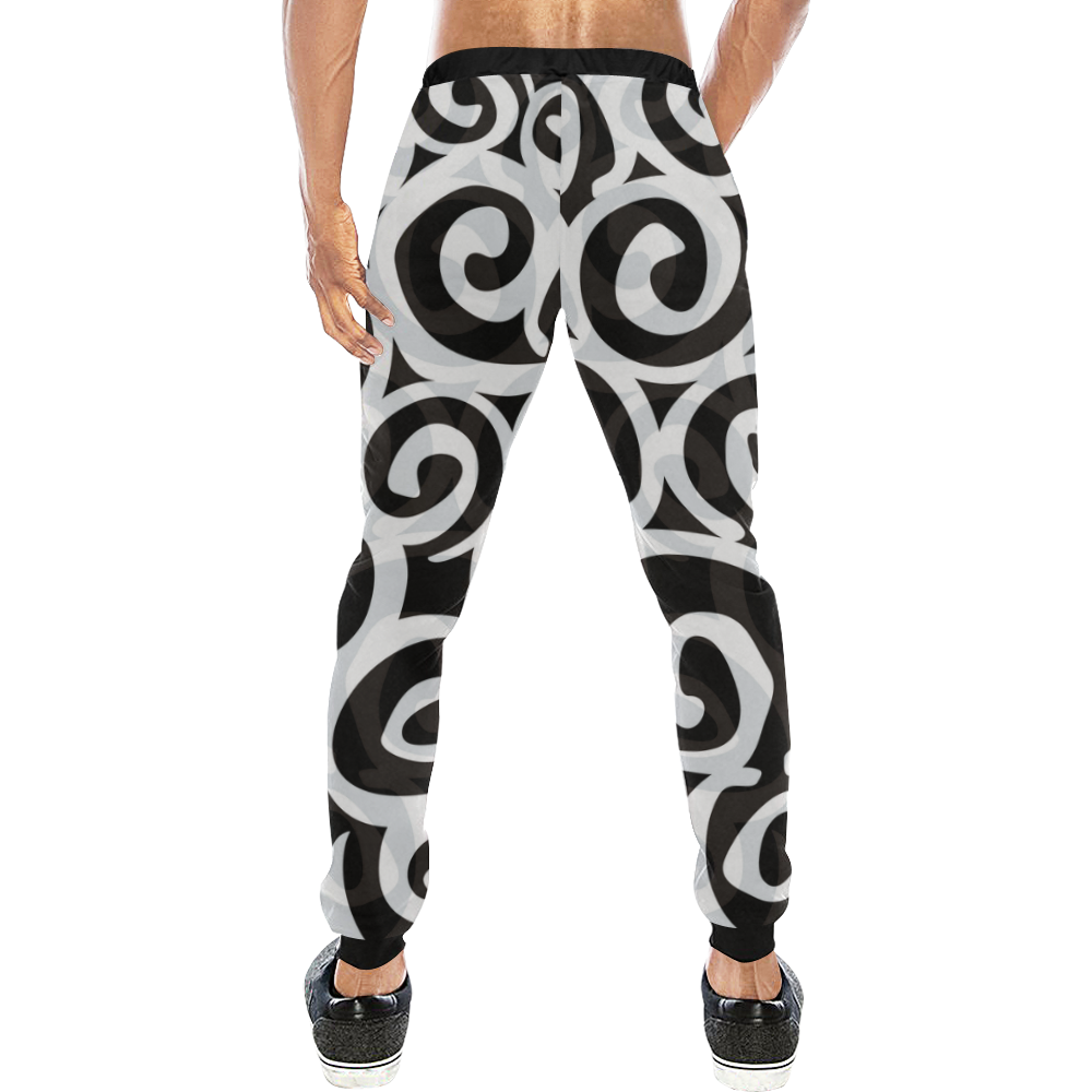 Black White Grey SPIRALS pattern ART Men's All Over Print Sweatpants (Model L11)