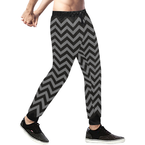 Chevron ZigZag black & white transparent Men's All Over Print Sweatpants (Model L11)