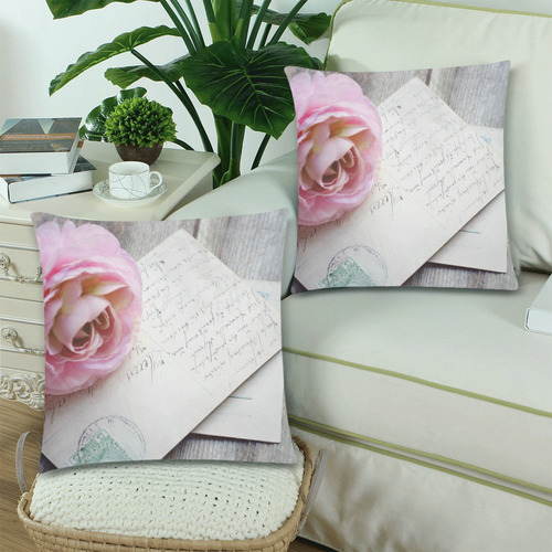 Pillows 18 x 18 Zippered Pink Flower Postcards by Tell3People Custom Zippered Pillow Cases 18"x 18" (Twin Sides) (Set of 2)