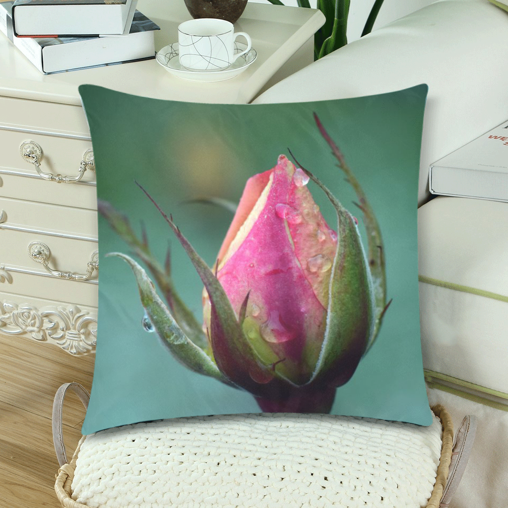 Pillows 18 x 18 Zippered Pink Rose Bud by Tell3People Custom Zippered Pillow Cases 18"x 18" (Twin Sides) (Set of 2)