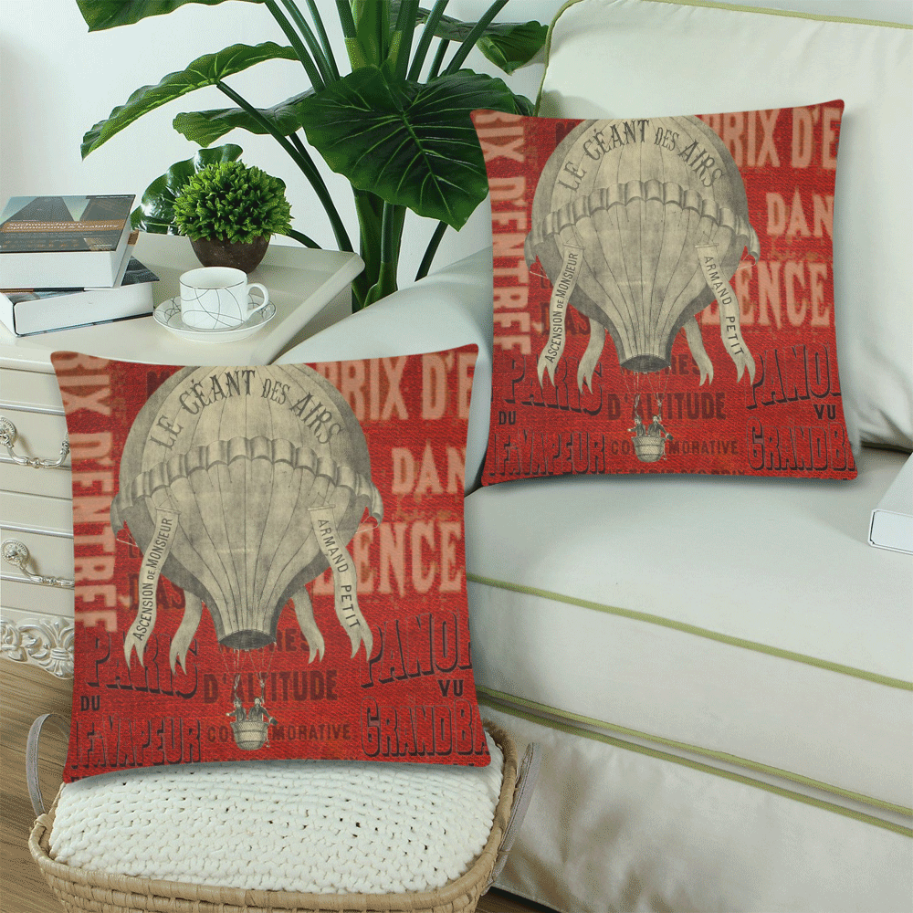 Pillows 18 x 18 Red Vintage French Air Balloon by Tell3People Custom Zippered Pillow Cases 18"x 18" (Twin Sides) (Set of 2)