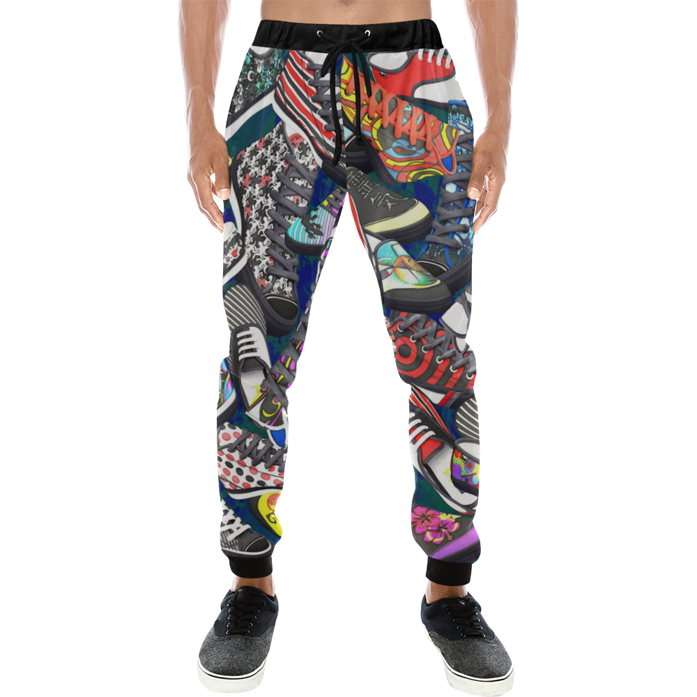 A pile multicolored SHOES / SNEAKERS pattern Men's All Over Print Sweatpants (Model L11)