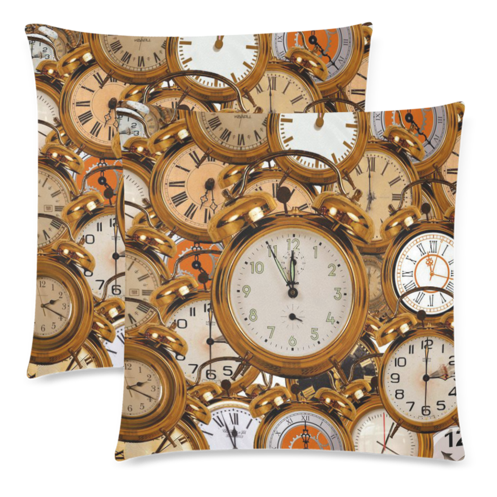 Pillows 18 x 18 Time Clocks Watches by Tell3People Custom Zippered Pillow Cases 18"x 18" (Twin Sides) (Set of 2)