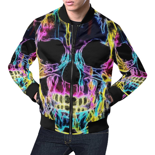 Neon Skull by Popart Lover All Over Print Bomber Jacket for Men (Model H19)