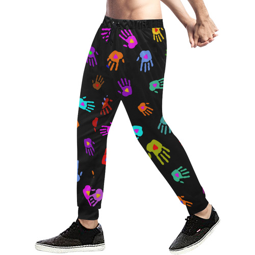 Multicolored HANDS with HEARTS love pattern Men's All Over Print Sweatpants (Model L11)