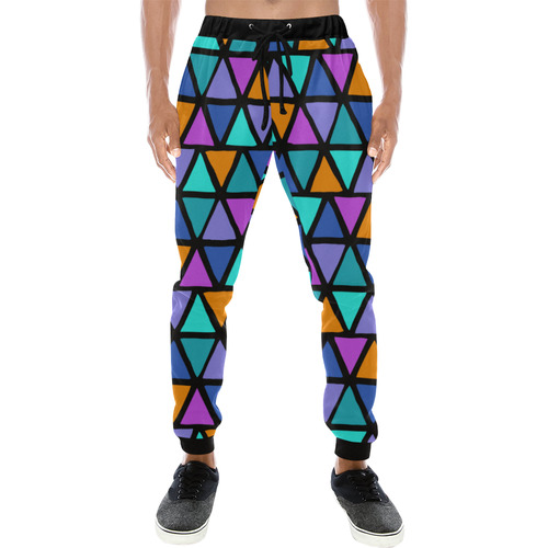 Modern colored TRINAGLES / PYRAMIDS pattern Men's All Over Print Sweatpants (Model L11)
