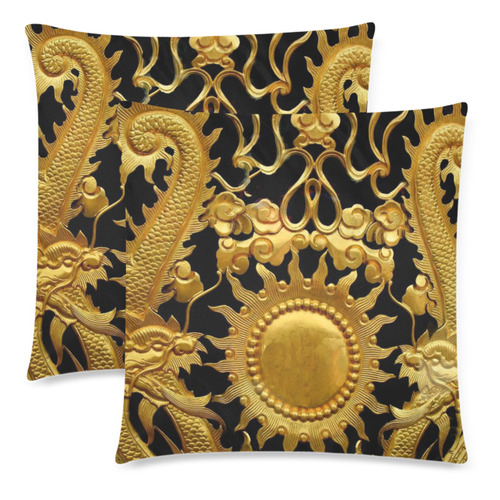 Pillows 18 x 18 Black Gold Sun Dragons by Tell3People Custom Zippered Pillow Cases 18"x 18" (Twin Sides) (Set of 2)