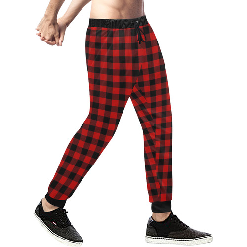 LUMBERJACK Squares Fabric - red black Men's All Over Print Sweatpants (Model L11)