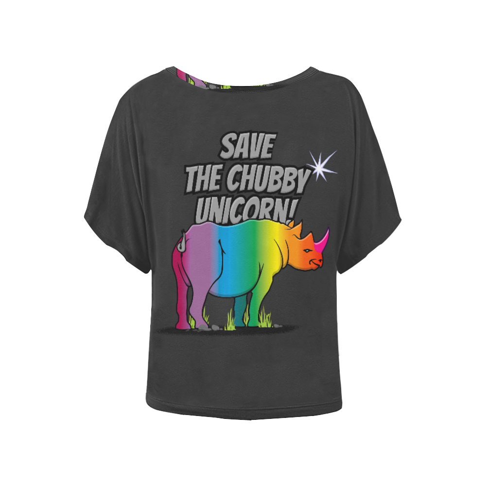 Rainbow Rhino - Save the Chubby Unicorn VAS2 Women's Batwing-Sleeved Blouse T shirt (Model T44)