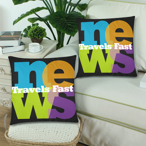 Pillows 18 x 18 News Travels Fast Colorful Letters by Tell3People Custom Zippered Pillow Cases 18"x 18" (Twin Sides) (Set of 2)