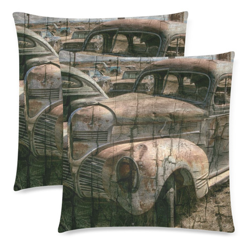 Pillows 18 x 18 Classic Rusted Cars by Tell3People Custom Zippered Pillow Cases 18"x 18" (Twin Sides) (Set of 2)