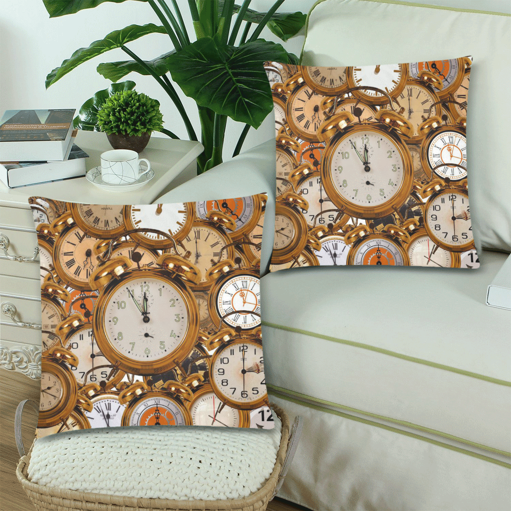 Pillows 18 x 18 Time Clocks Watches by Tell3People Custom Zippered Pillow Cases 18"x 18" (Twin Sides) (Set of 2)