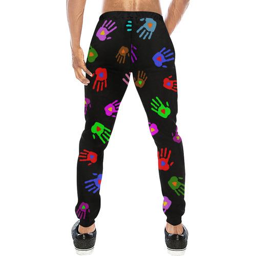 Multicolored HANDS with HEARTS love pattern Men's All Over Print Sweatpants (Model L11)