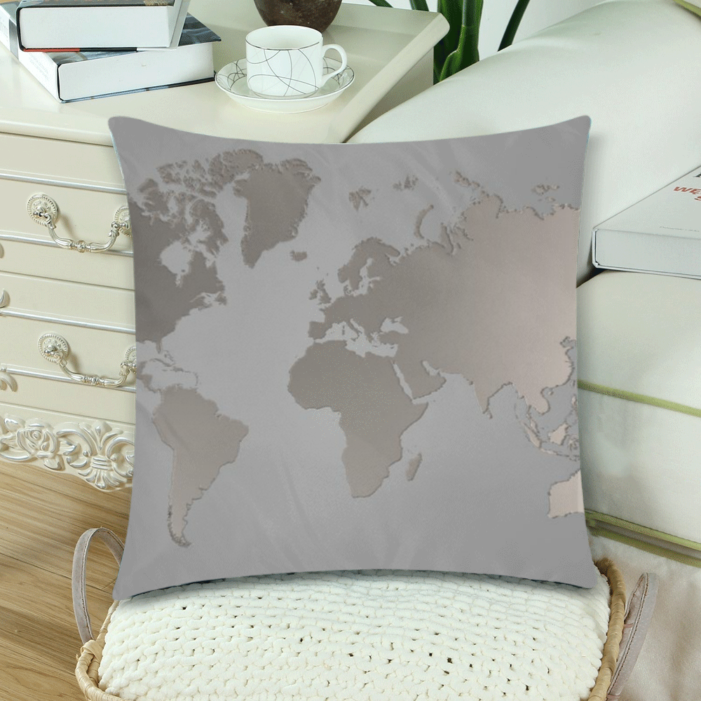 Pillows 18 x 18 Zippered World Map Gray by Tell3People Custom Zippered Pillow Cases 18"x 18" (Twin Sides) (Set of 2)