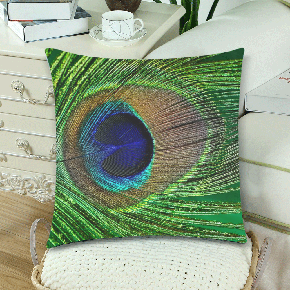 Pillows 18 x 18 Zippered Peacock Feather Blue Green by Tell3People Custom Zippered Pillow Cases 18"x 18" (Twin Sides) (Set of 2)