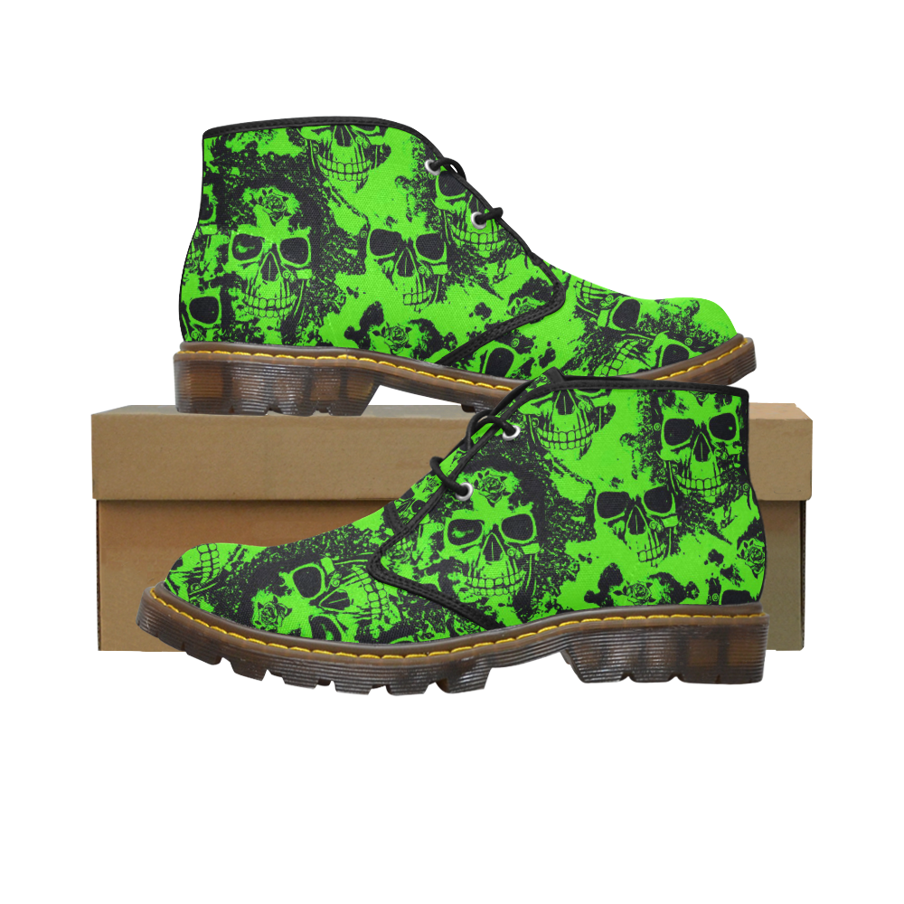 cloudy Skulls black green by JamColors Women's Canvas Chukka Boots (Model 2402-1)