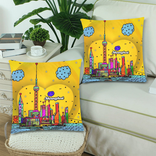 Shanghai Popart by Nico Bielow Custom Zippered Pillow Cases 18"x 18" (Twin Sides) (Set of 2)