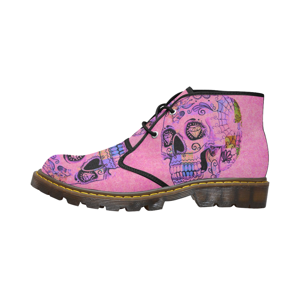 grunge skull E by JamColors Women's Canvas Chukka Boots/Large Size (Model 2402-1)