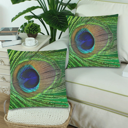 Pillows 18 x 18 Zippered Peacock Feather Blue Green by Tell3People Custom Zippered Pillow Cases 18"x 18" (Twin Sides) (Set of 2)